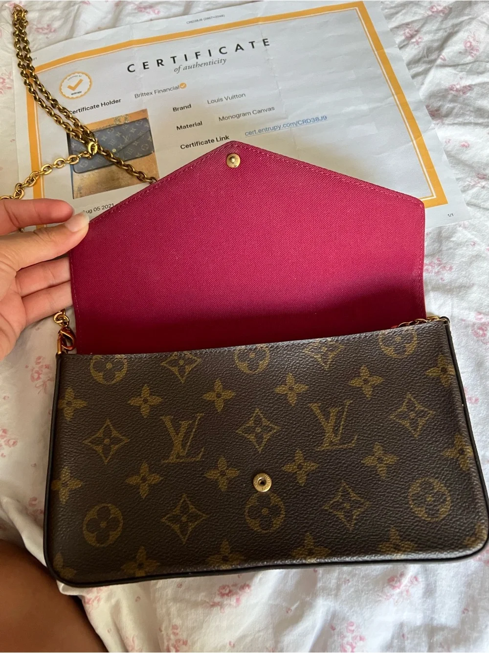 Louis Vuitton Monogram Canvas Chain Crossbody - Brown with Gold Chain